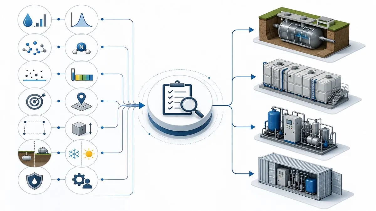 Domestic sewage water data to treatment route diagram