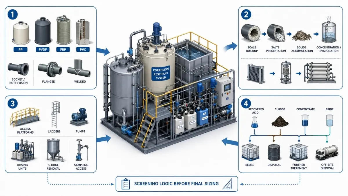 Material review diagram for acidic wastewater treatment equipment.