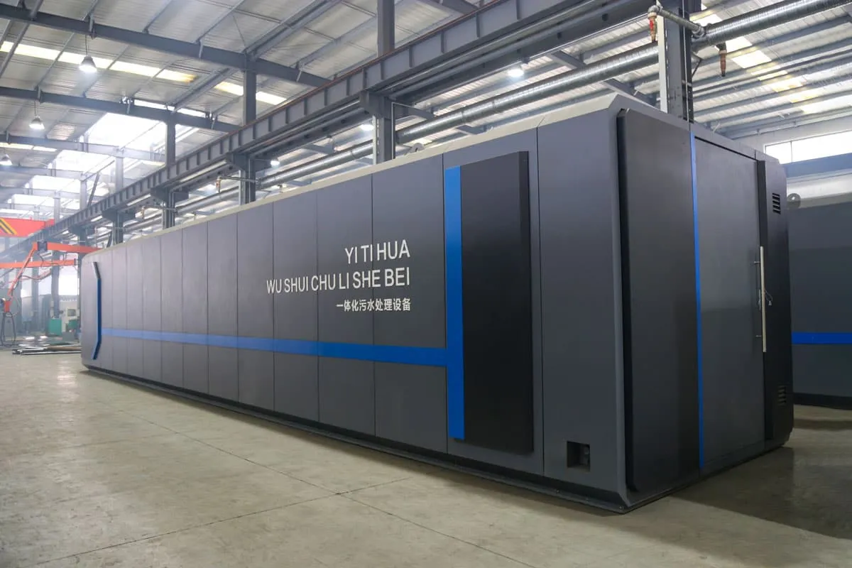 Package wastewater treatment plant equipment in workshop
