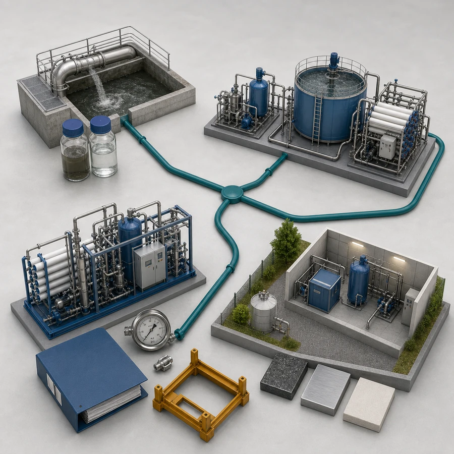 Workflow from wastewater data to treatment route and equipment scope